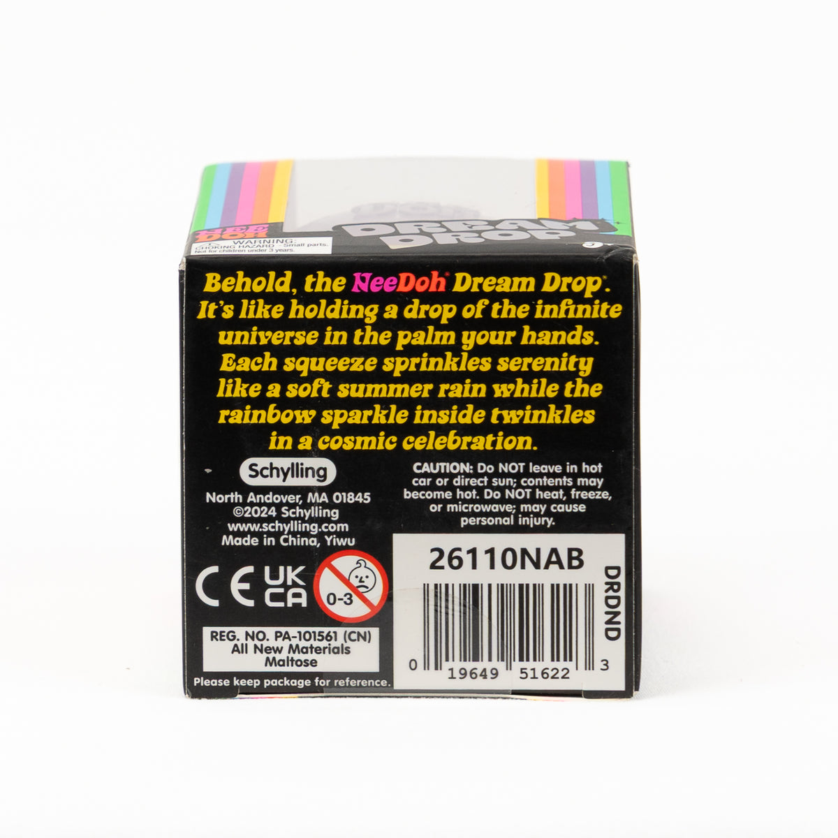 NeeDoh Dream Drop, packaging label with product and safety information.