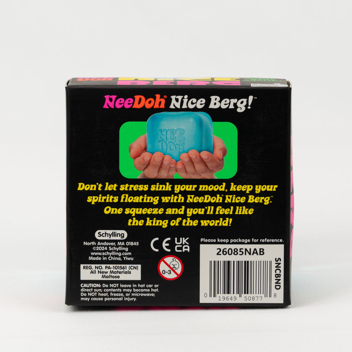 NeeDoh Nice Berg, packaging label with product and safety information.