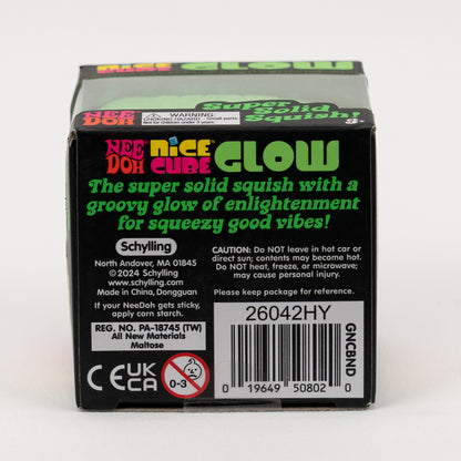 NeeDoh Nice Cube Glow, packaging label with product and safety information.