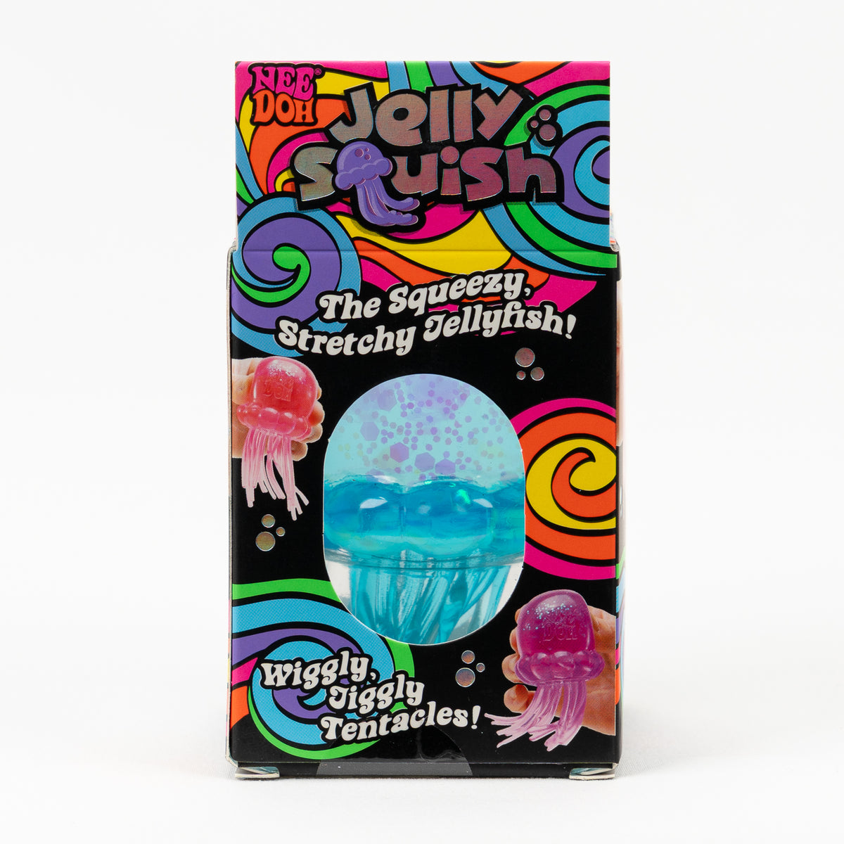 NeeDoh Jelly Squish Jellyfish, back panel with package artwork.