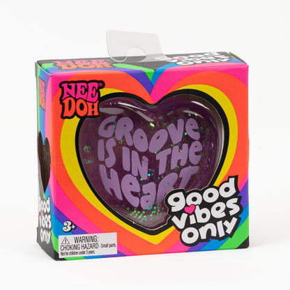 NeeDoh Good Vibes - Purple - Groove Is In The Heart, angled front view of retail packaging.