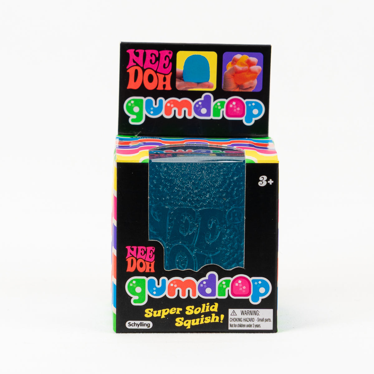 NeeDoh Gumdrop - Blue, front of retail packaging.