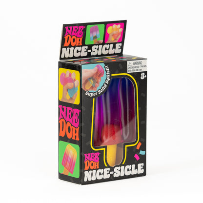 NeeDoh Nice-Sicle - Purple/Pink, angled front view of retail packaging.