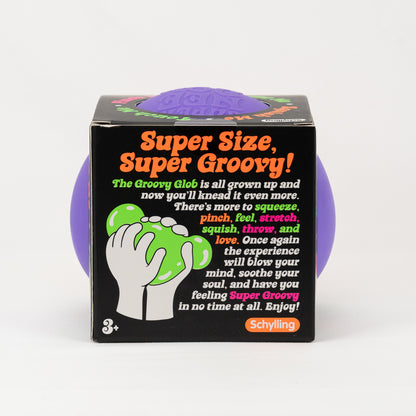 NeeDoh Super Groovy Glob XL, side of retail packaging.
