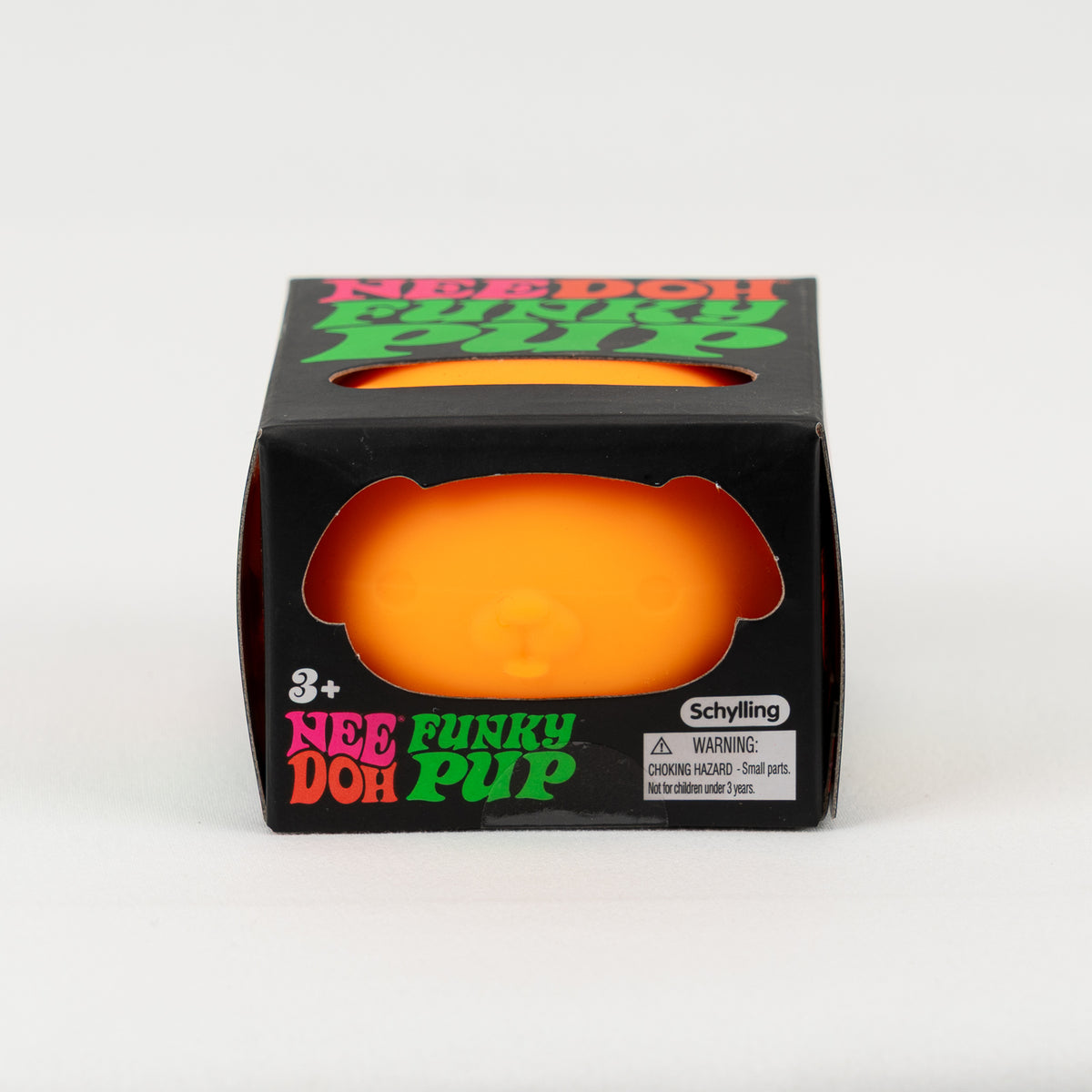 NeeDoh Funky Pup - Orange, front of retail packaging.