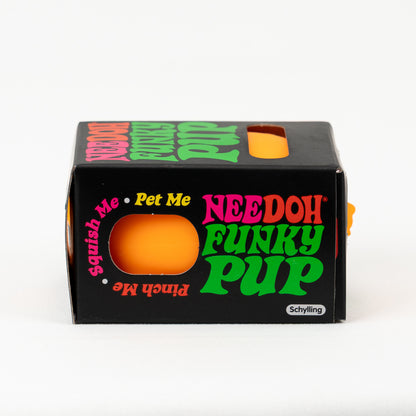 NeeDoh Funky Pup, side of retail packaging.