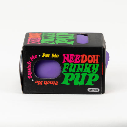 NeeDoh Funky Pup, side of retail packaging.