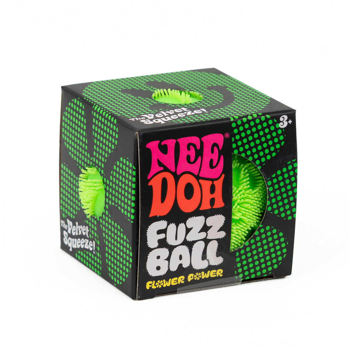 Fuzz Ball Flower Power - Green — product and retail packaging; assortment example, color/style supplied based on availability