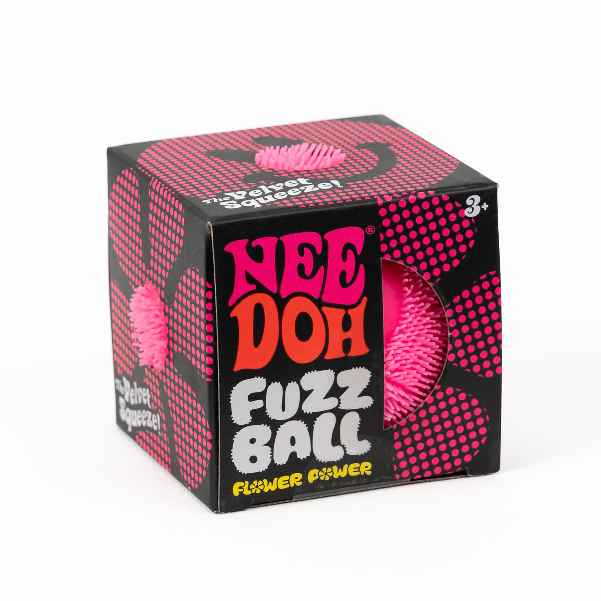 Fuzz Ball Flower Power - Pink — product and retail packaging; assortment example, color/style supplied based on availability