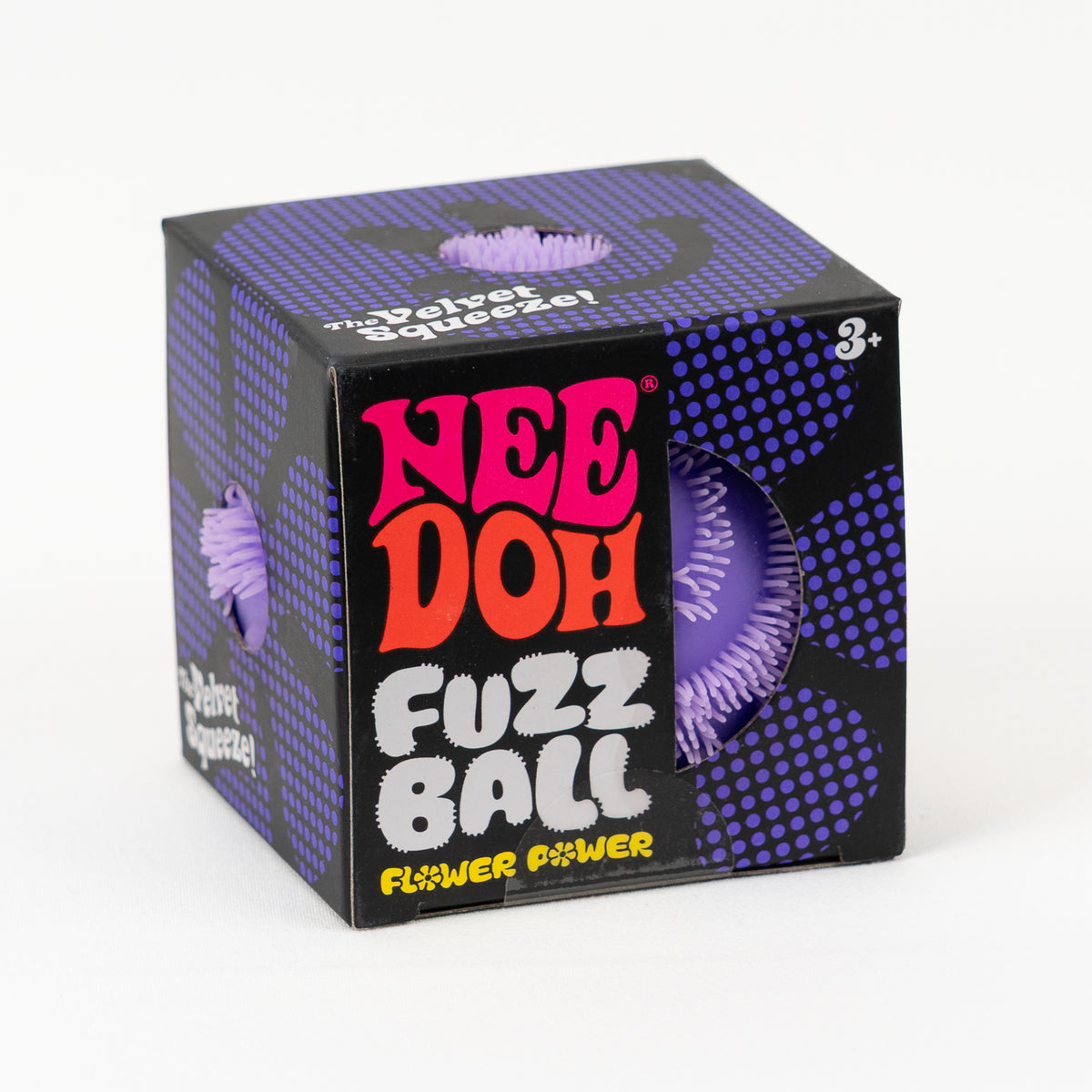 Fuzz Ball Flower Power - Purple — product and retail packaging; assortment example, color/style supplied based on availability