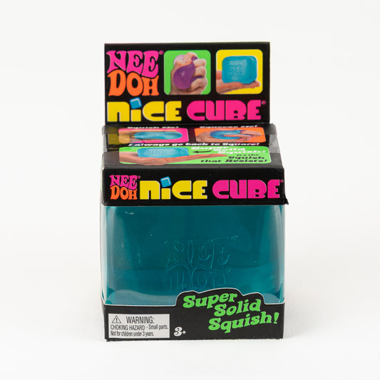 NeeDoh Nice Cube - Blue, front of retail packaging.