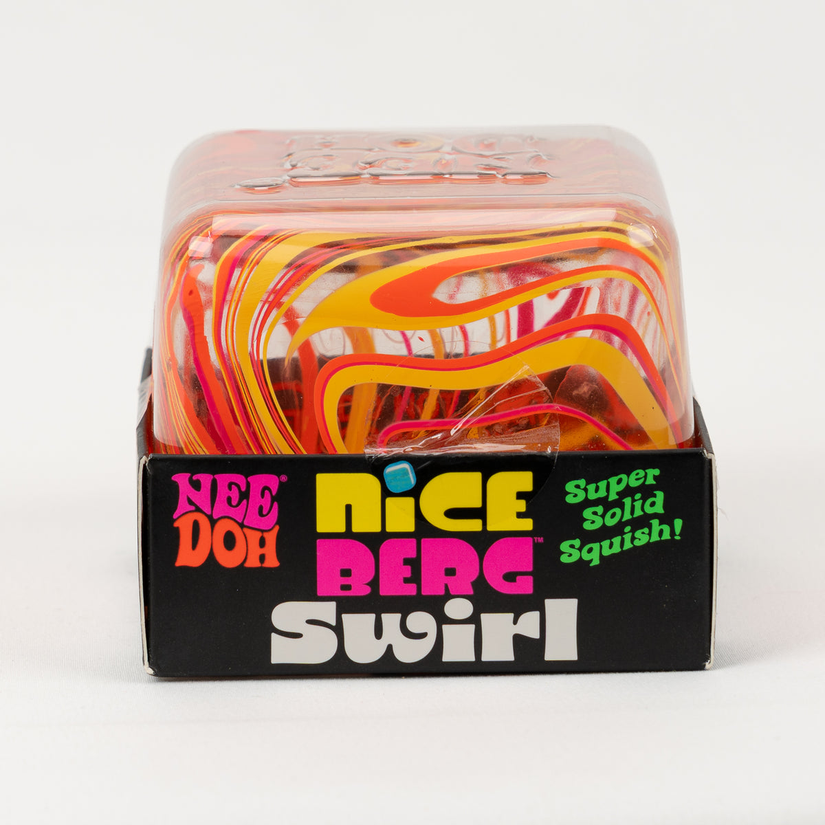 NeeDoh Nice Berg Swirl - Orange/Pink/Yellow, front of retail packaging.