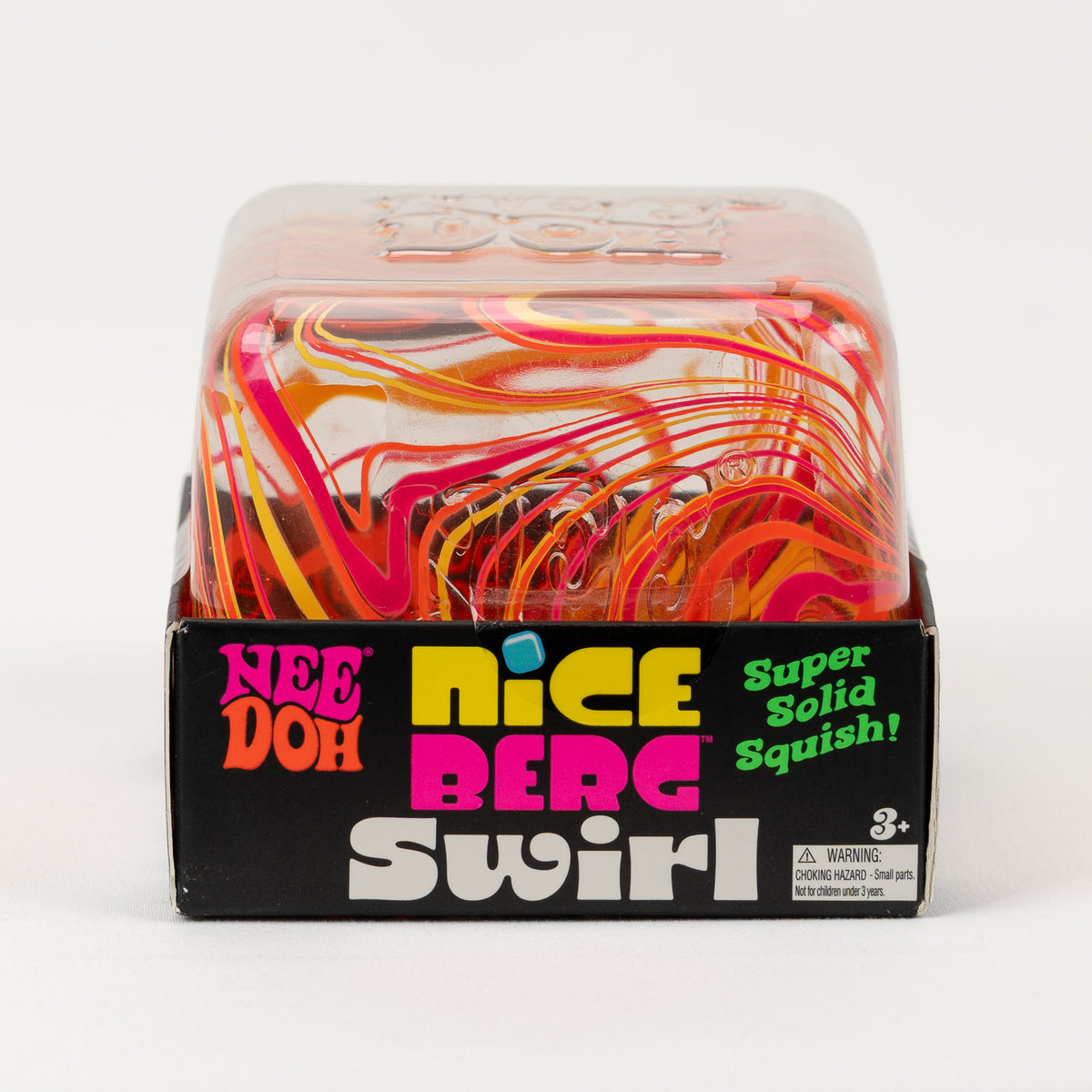 NeeDoh Nice Berg Swirl - Orange/Pink/Yellow, front of retail packaging.