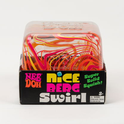NeeDoh Nice Berg Swirl - Orange/Pink/Yellow, front of retail packaging.