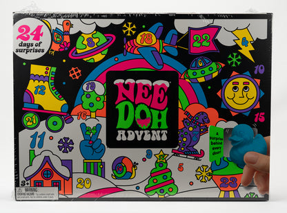 NeeDoh Squishmas Christmas Advent Calendar 24 Days — product and retail packaging; assortment example, color/style supplied based on availability