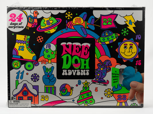 NeeDoh Squishmas Christmas Advent Calendar 24 Days — product and retail packaging; assortment example, color/style supplied based on availability