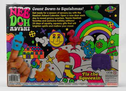 NeeDoh Squishmas Christmas Advent Calendar 24 Days — packaging details; assortment example, color/style supplied based on availability