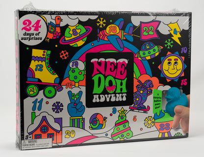 NeeDoh Squishmas Christmas Advent Calendar 24 Days, angled front view of retail packaging.