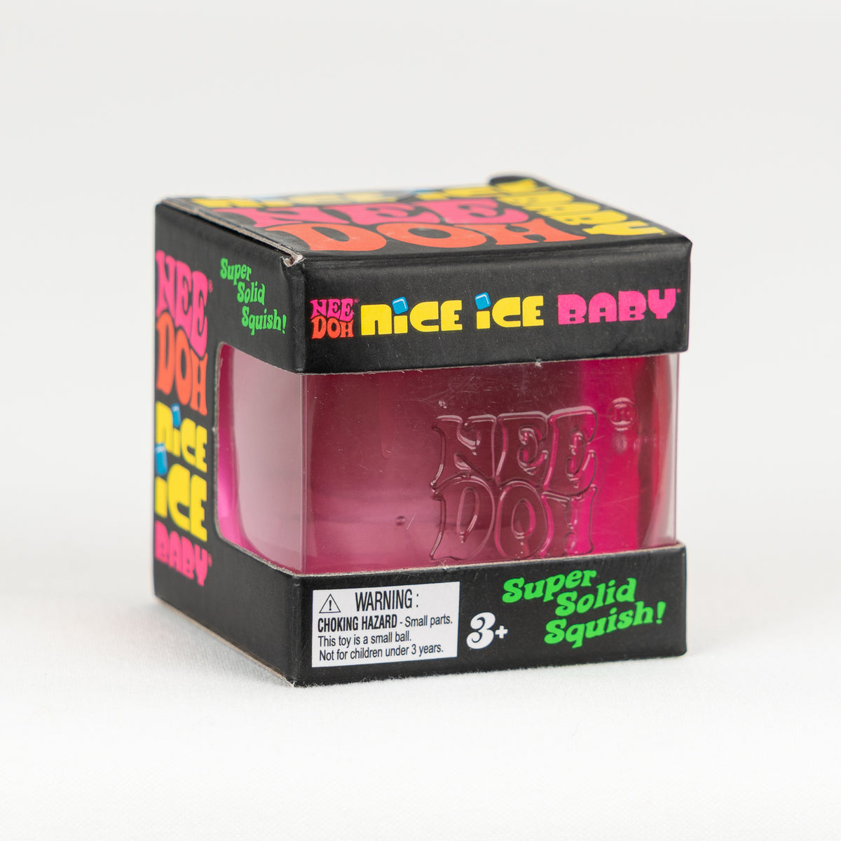 NeeDoh Nice Ice Baby - Pink, angled front view of retail packaging.