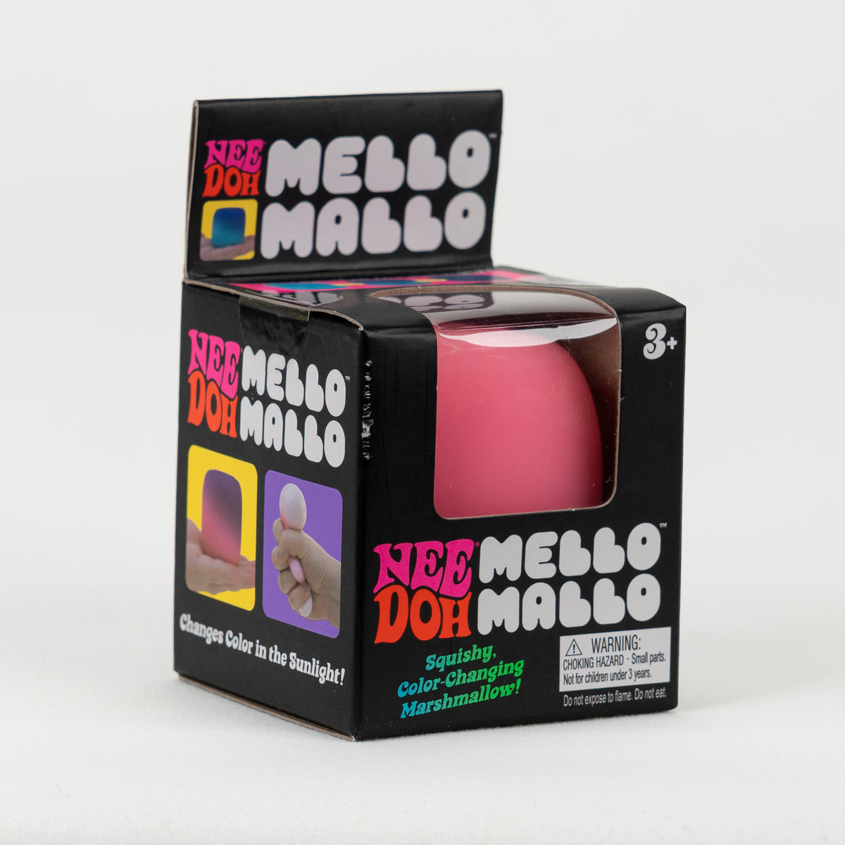 NeeDoh Mello Mallo - Pink, angled front view of retail packaging.