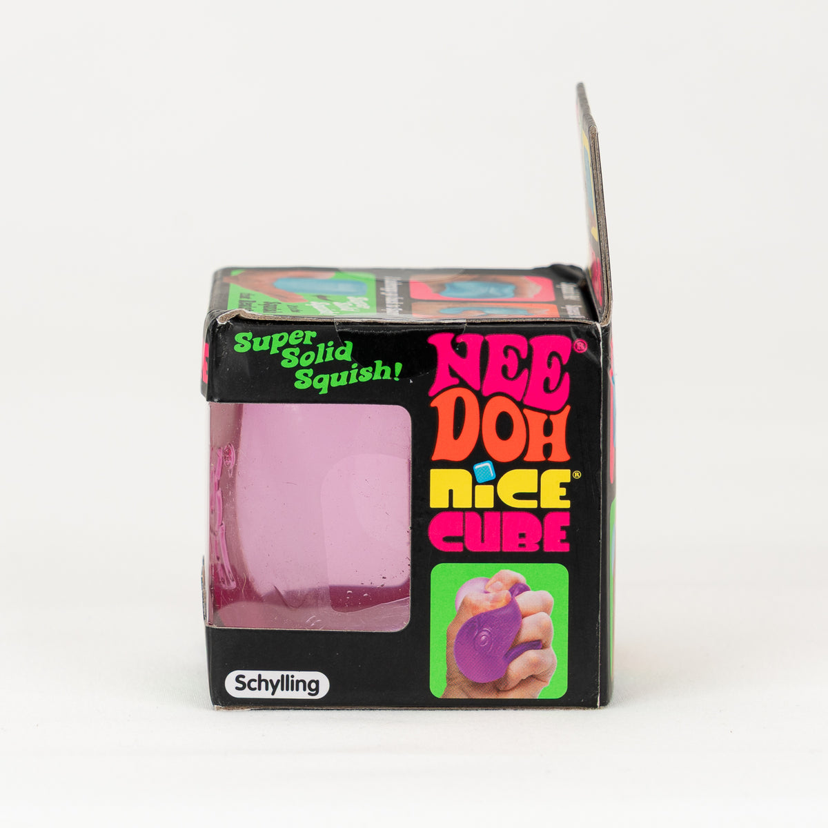 NeeDoh Nice Cube, opposite side of retail packaging.