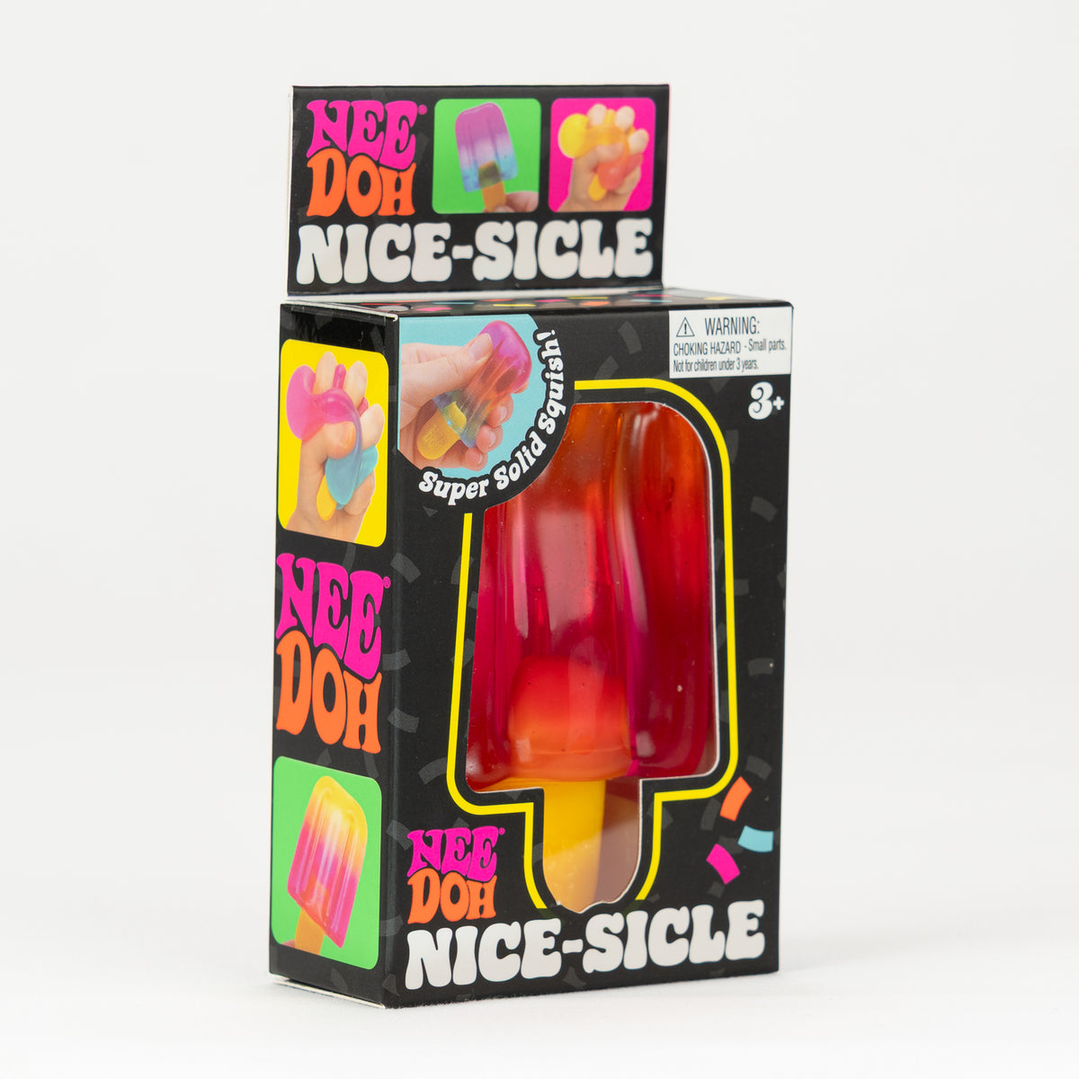 NeeDoh Nice-Sicle - Orange/Pink, angled front view of retail packaging.