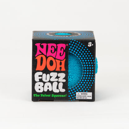 NeeDoh Fuzz Ball - Blue, front of retail packaging.