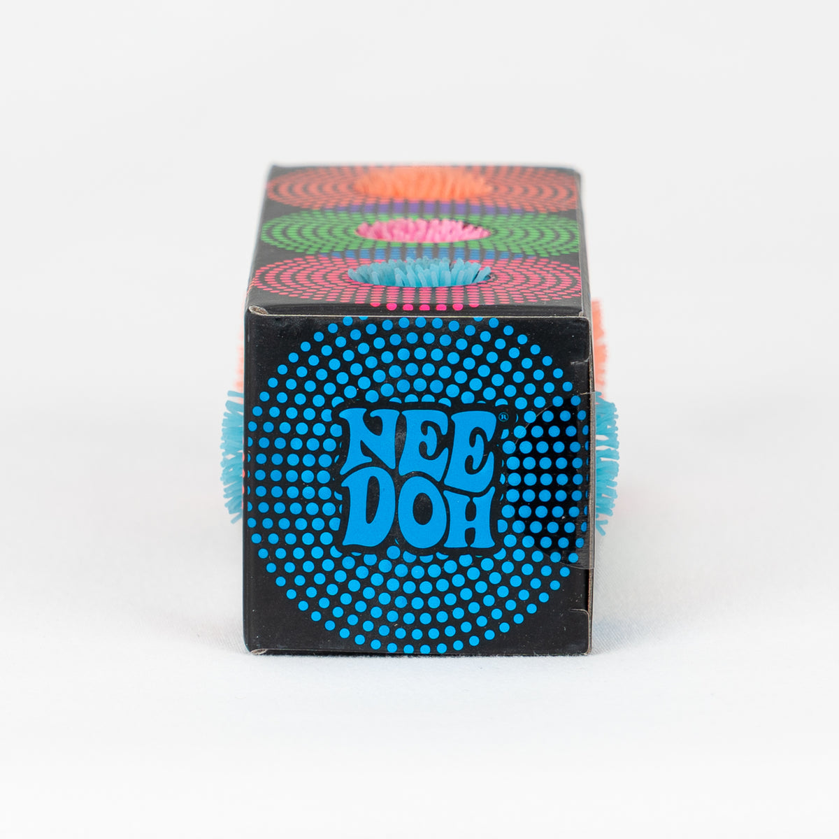 NeeDoh Teenie Fuzz Ball 3-Pack, opposite side panel of retail packaging.