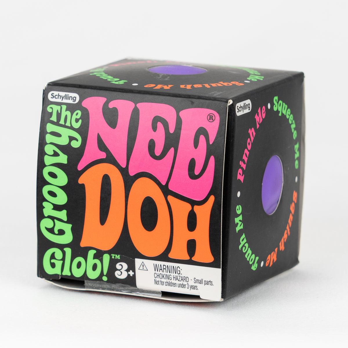 NeeDoh Groovy Glob Classic - Purple, angled front view of retail packaging.
