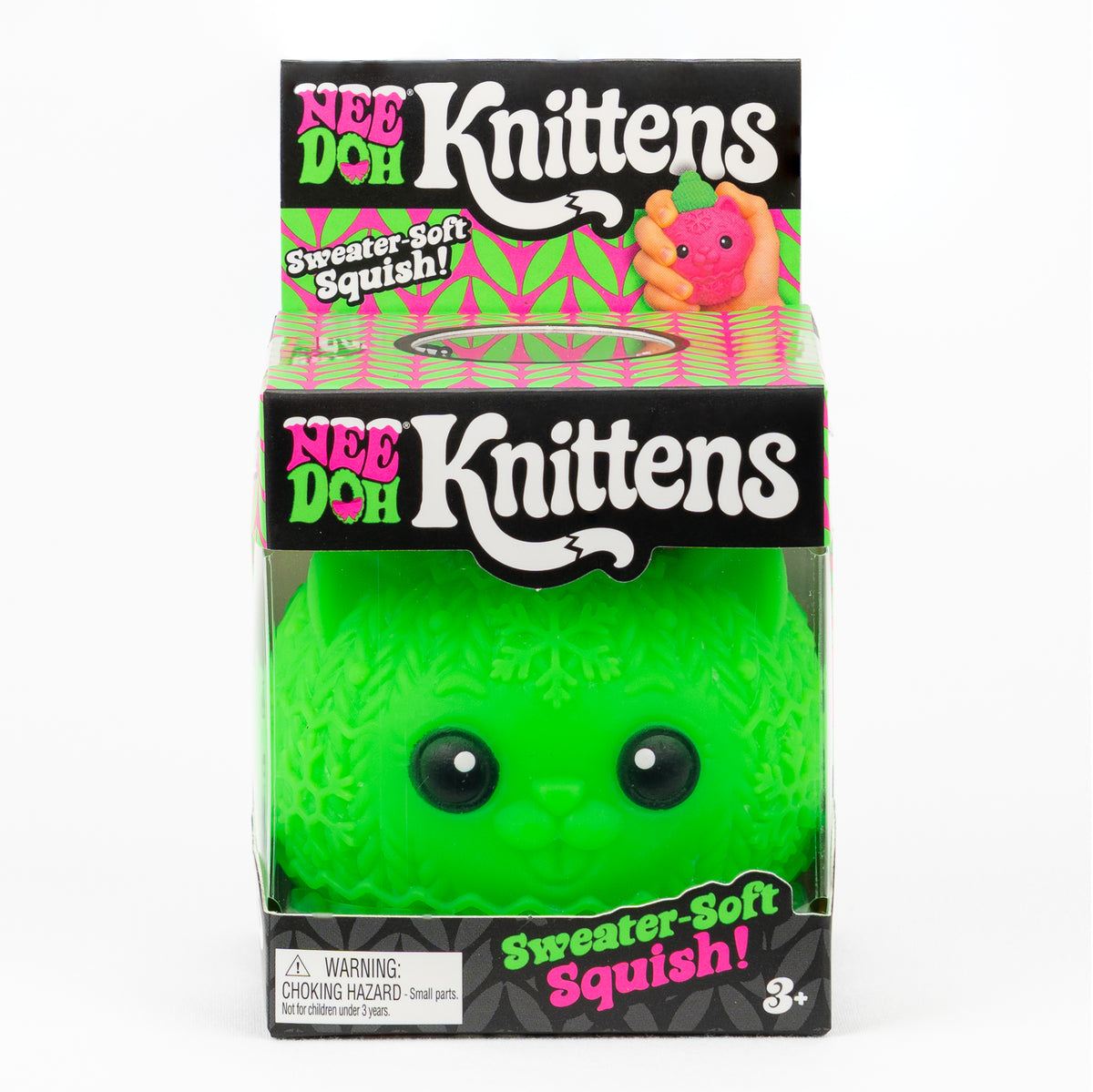 Knittens Sweater-soft Squish - Green — product and retail packaging; assortment example, color/style supplied based on availability