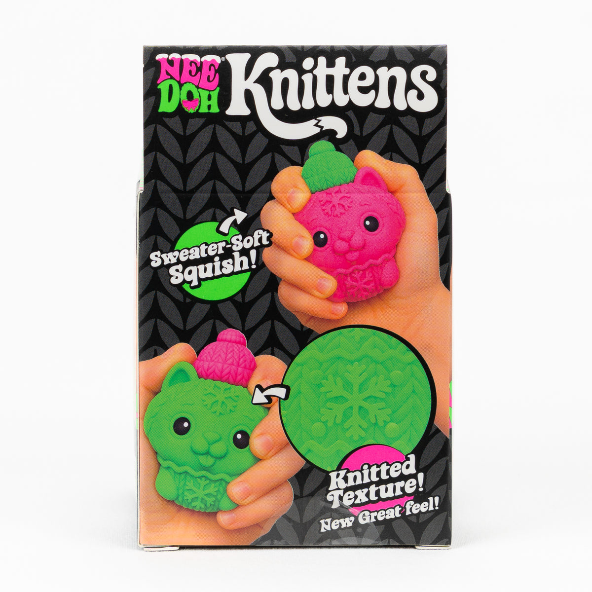 NeeDoh Knittens Sweater-Soft Squish, back panel with package artwork.