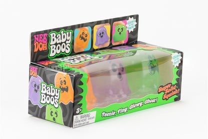 NeeDoh Baby Boos Teenie 3-Pack, angled front view of retail packaging.