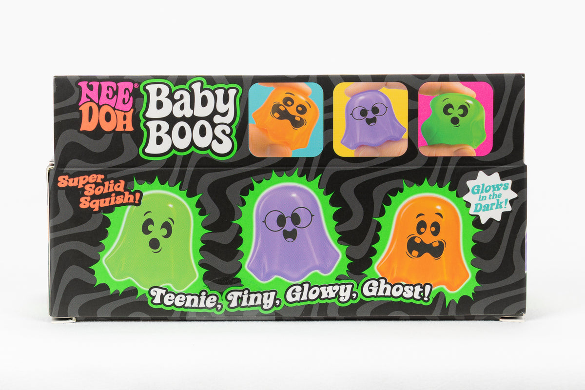 NeeDoh Baby Boos Teenie 3-Pack, back panel with package artwork.