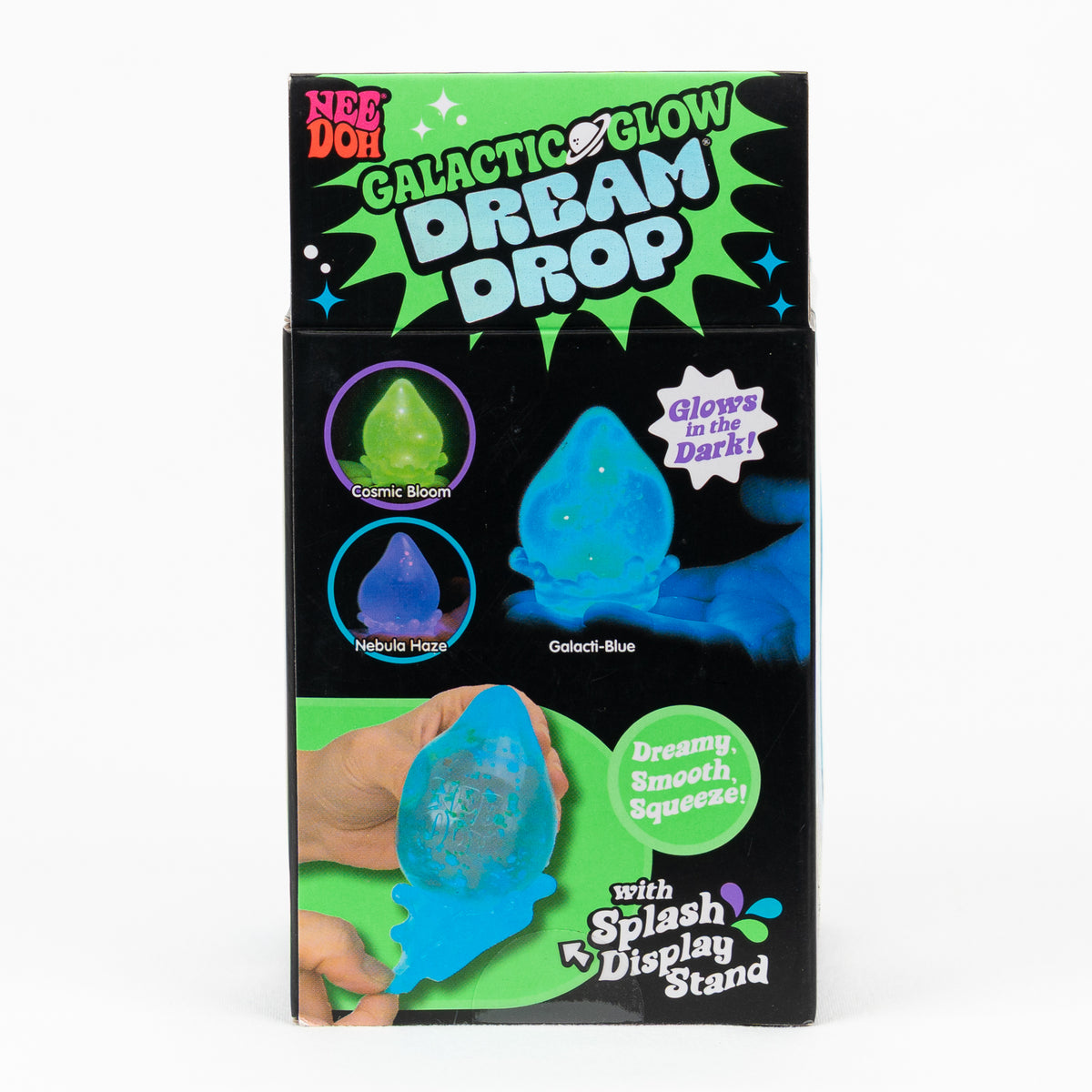 NeeDoh Galactic Glow Dream Drop, back panel with package artwork.