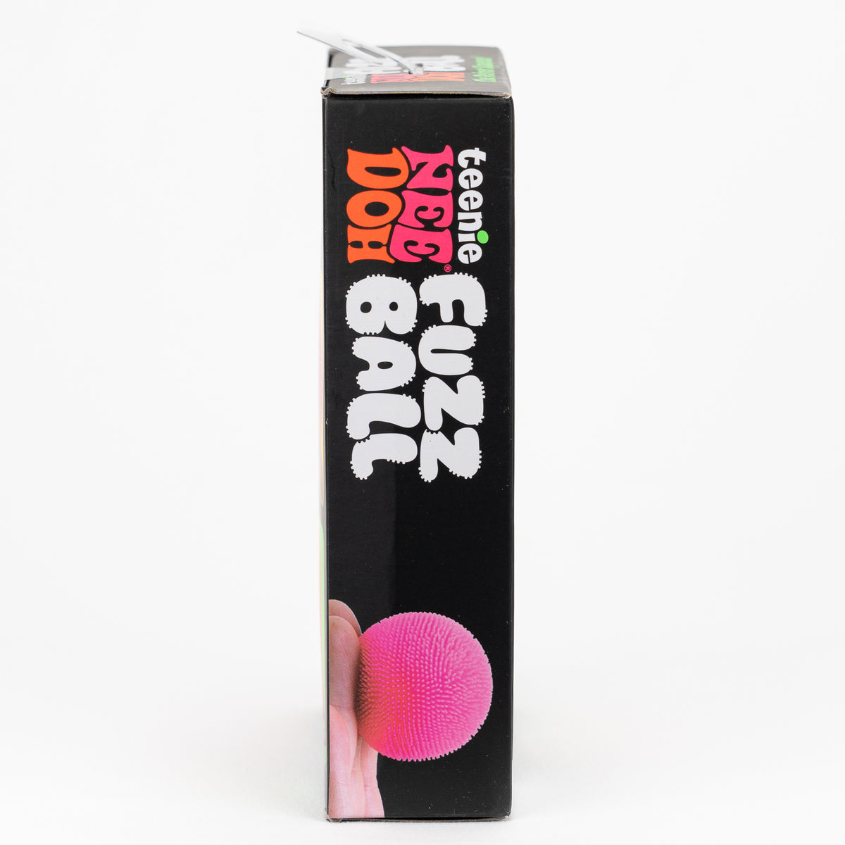 NeeDoh Teenie Fuzz Ball 4-Pack, side panel of retail packaging.