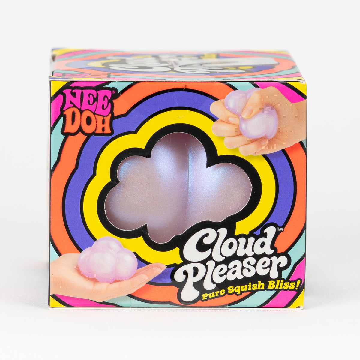 NeeDoh Cloud Pleaser, side panel of retail packaging.