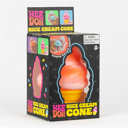 NeeDoh Nice Cream Cone - Orange, angled front view of retail packaging.