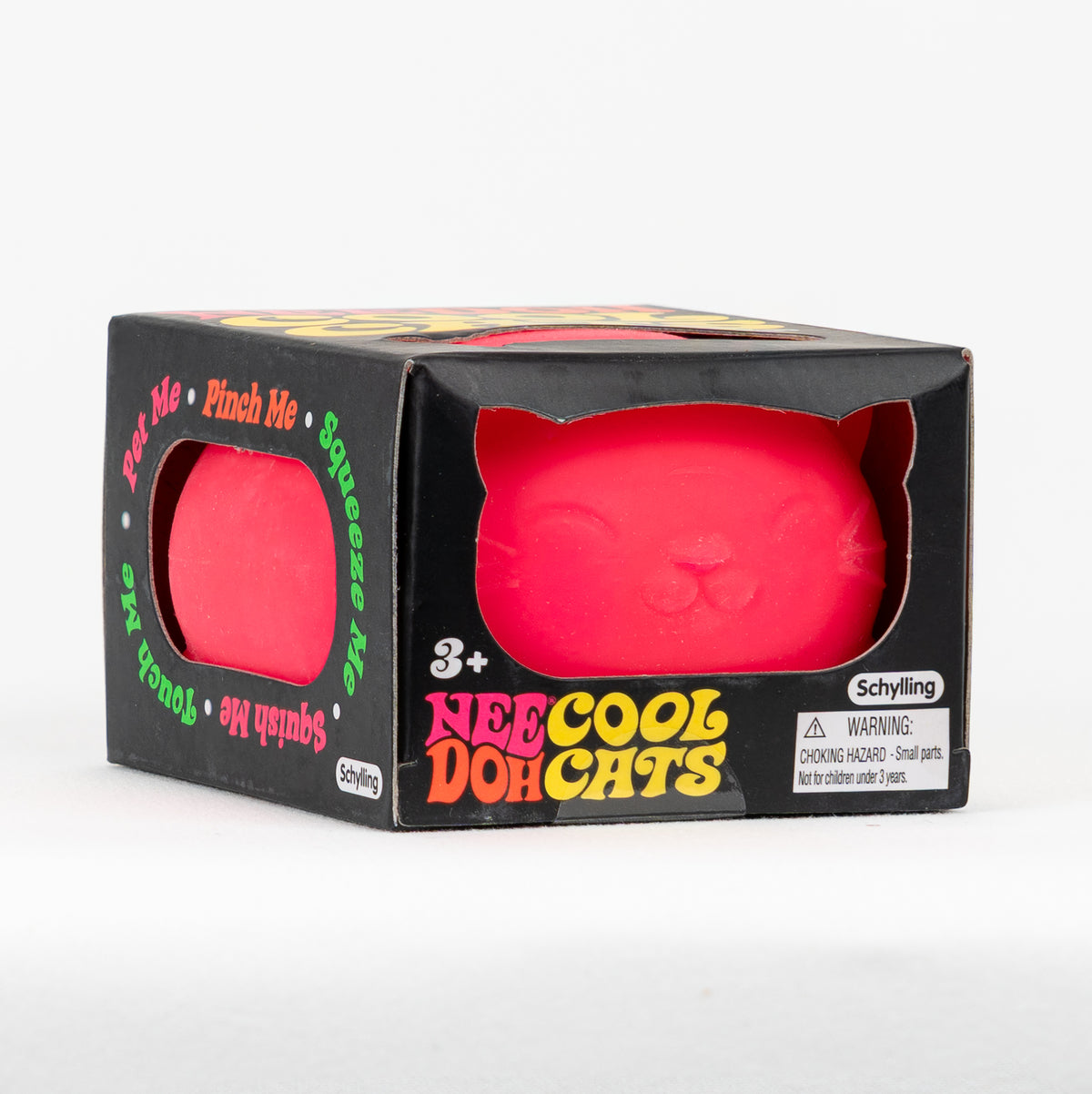 NeeDoh Cool Cats - Pink, angled front view of retail packaging.