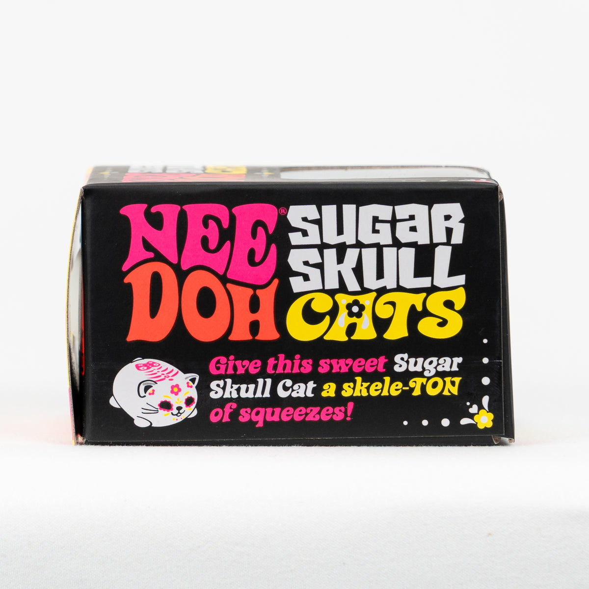 NeeDoh Sugar Skull Doh Cats, side panel of retail packaging.