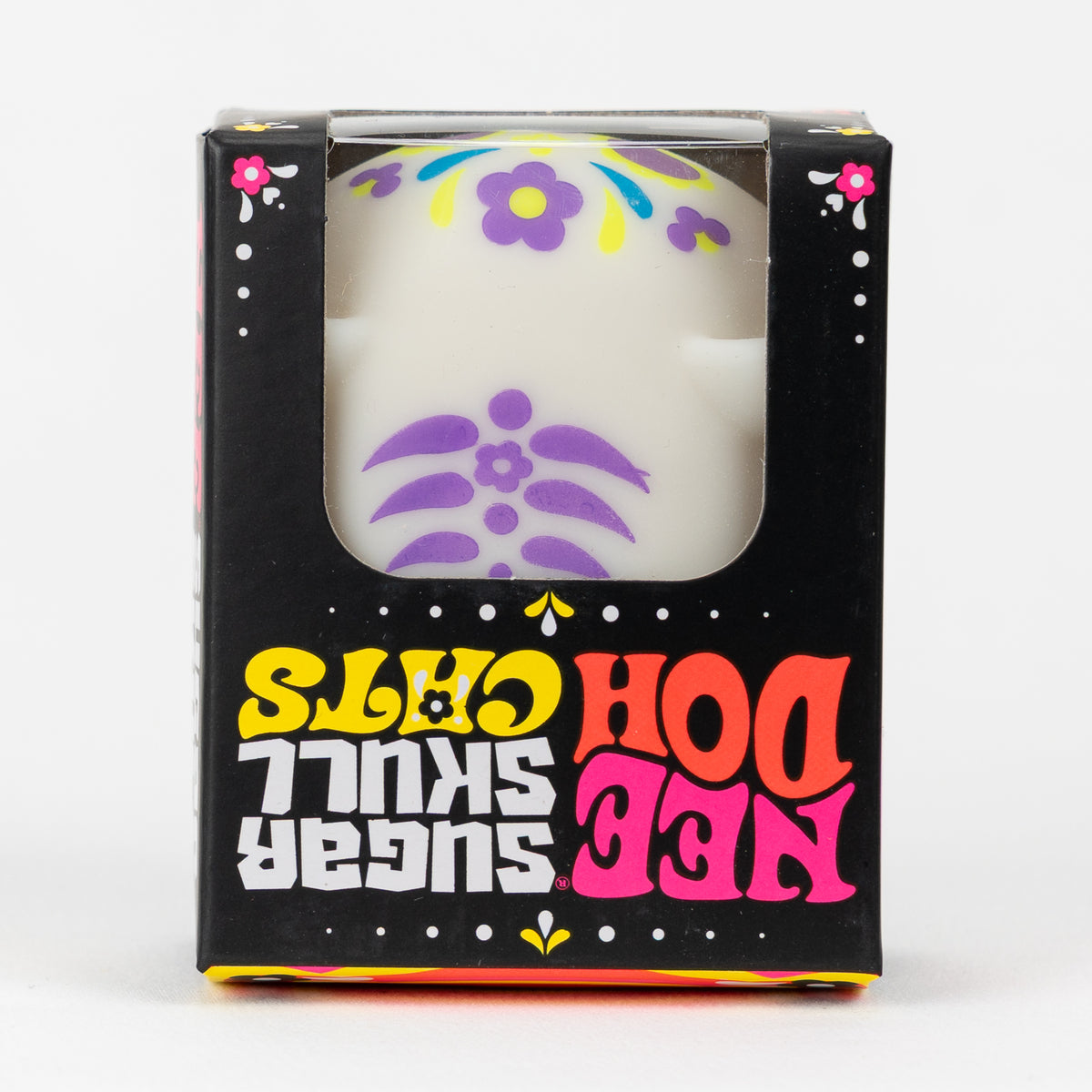 NeeDoh Sugar Skull Doh Cats, top panel of retail packaging.