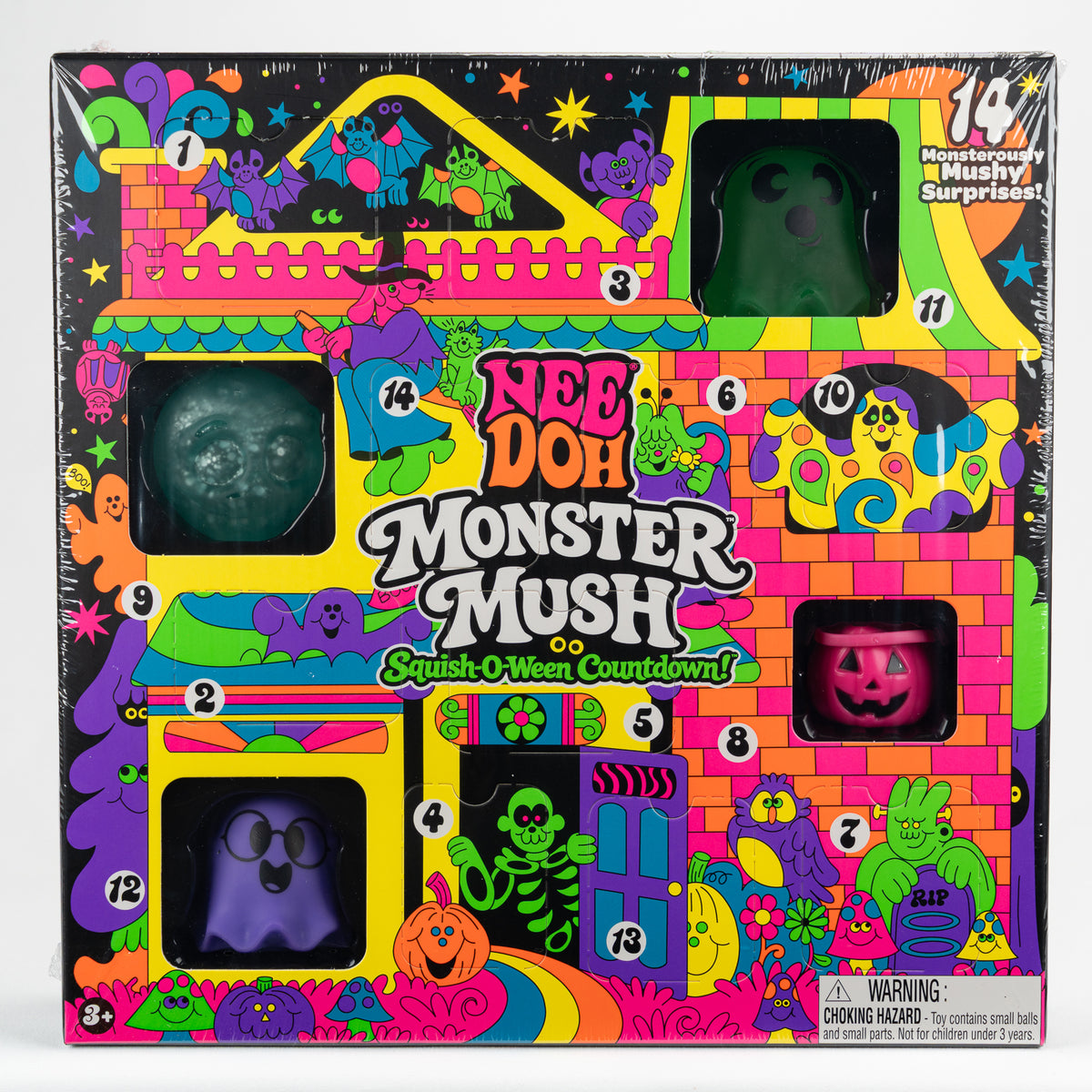 Monster Mush - 14-Piece Halloween Countdown — product and retail packaging; assortment example, color/style supplied based on availability