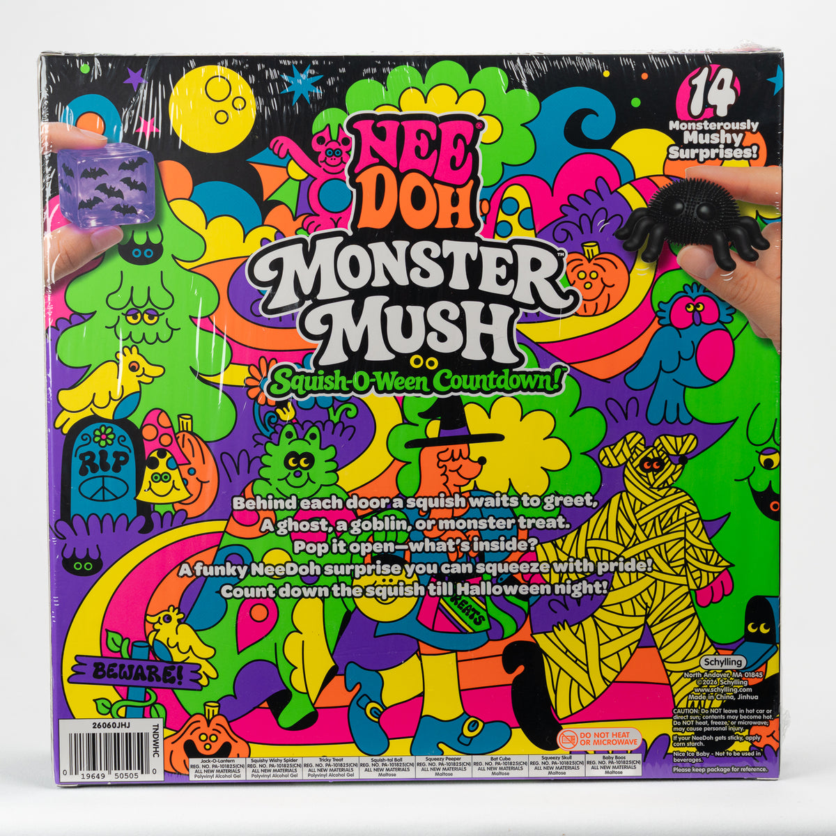 Monster Mush - 14-Piece Halloween Countdown — packaging details; assortment example, color/style supplied based on availability