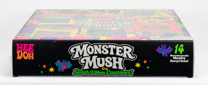 NeeDoh Monster Mush 14-Piece Halloween Countdown, narrow side of retail packaging.