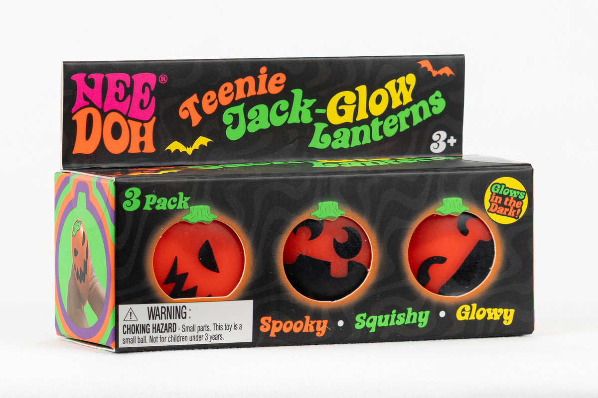 NeeDoh Teenie Jack-Glow Lanterns 3-Pack, angled front view of retail packaging.