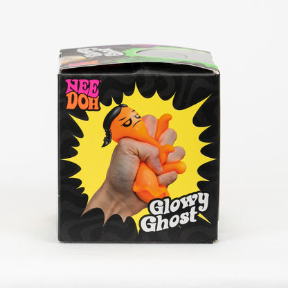 NeeDoh Glowy Ghost, side panel of retail packaging.