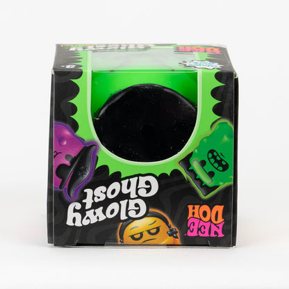 NeeDoh Glowy Ghost, top panel of retail packaging.