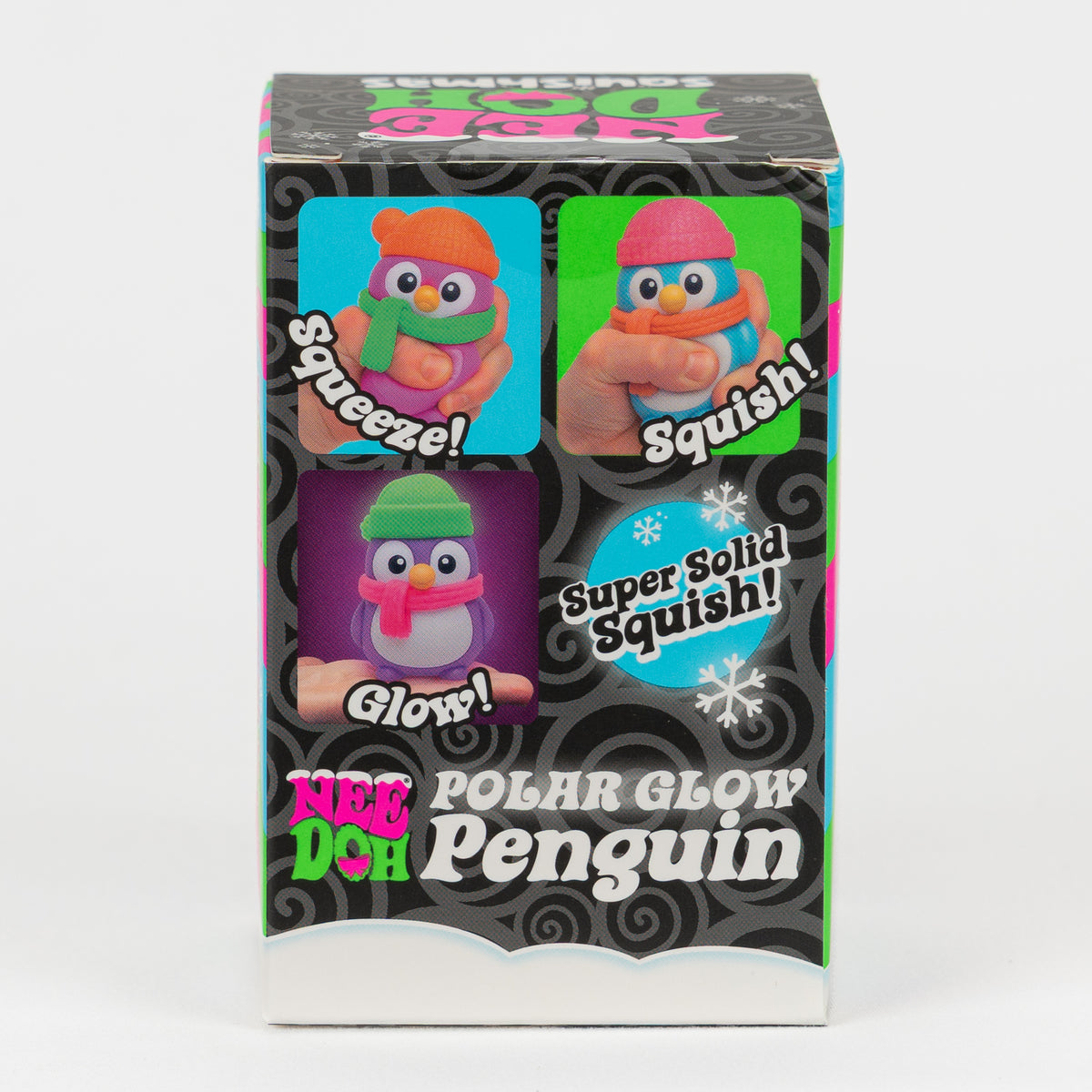 NeeDoh Polar Glow Penguin, back panel with package artwork.