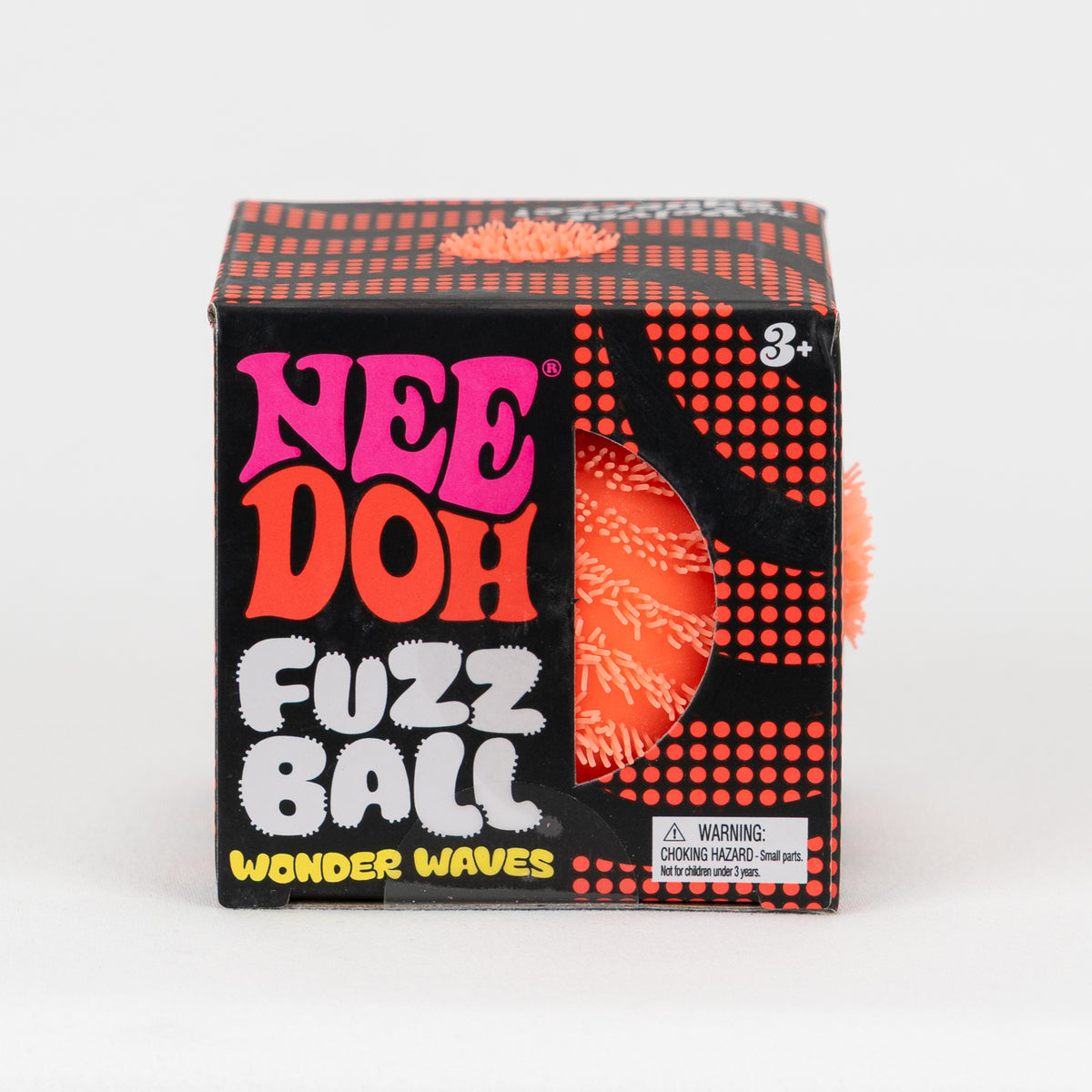 NeeDoh Fuzz Ball Wonder Waves - Orange, front of retail packaging.
