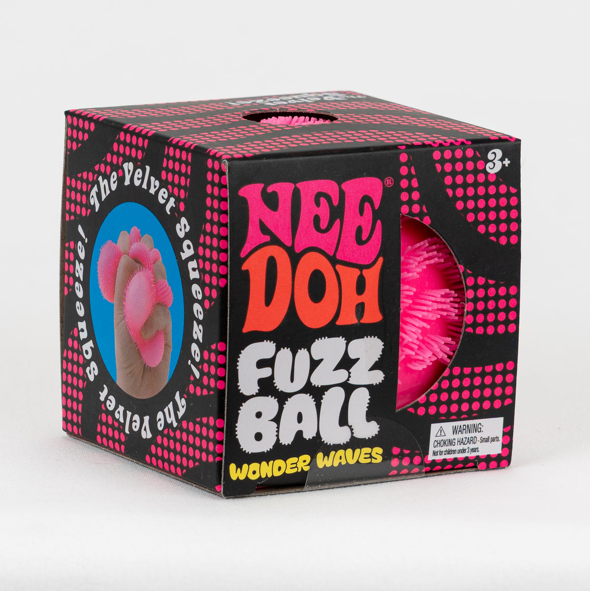 NeeDoh Fuzz Ball Wonder Waves - Pink, angled front view of retail packaging.