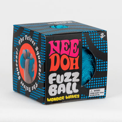 NeeDoh Fuzz Ball Wonder Waves - Blue, angled front view of retail packaging.